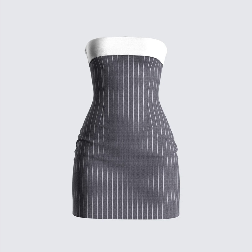 Finesse Gray Ribbed Strapless Bodycon Dress